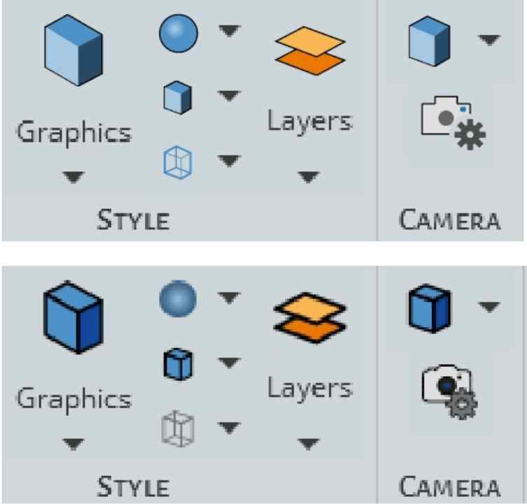 image of a part of Discovery UI comparing old and new icon styles
